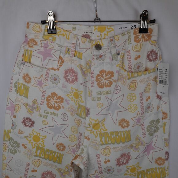 NWT Pacsun Mixed Pacific Sunwear Print Dad Jeans Womens Size 26 AOP Preppy - Picture 13 of 16